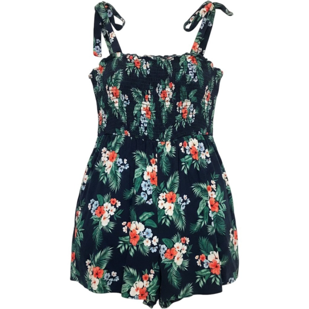 Old Navy Floral Smocked Romper Women‎ XXL Stretch Tropical Beachy Cottagecore